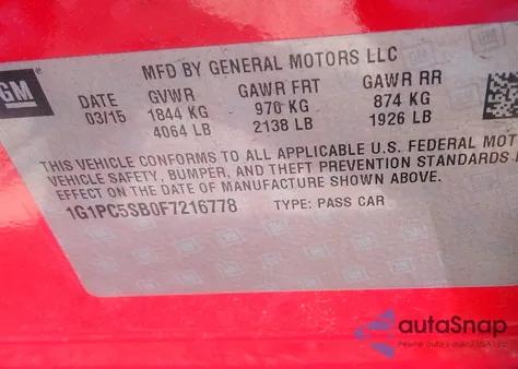 2015 Chevrolet Cruze Lt from USA, damaged, VIN 1G1PC5SB0F7216778